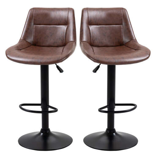 Ensemble de 2 tabourets de bar réglables avec repose-pieds, noir et marron 1