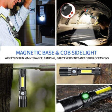 3-i-1 USB-oppladbar UV-lommelykt, 395 nm, 1000 lm, magnetisk zoom COB IPX4 - pakke med 2 (13 cm)