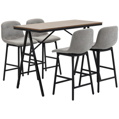 Table de bar industrielle avec tabourets de bar gris capitonné 1