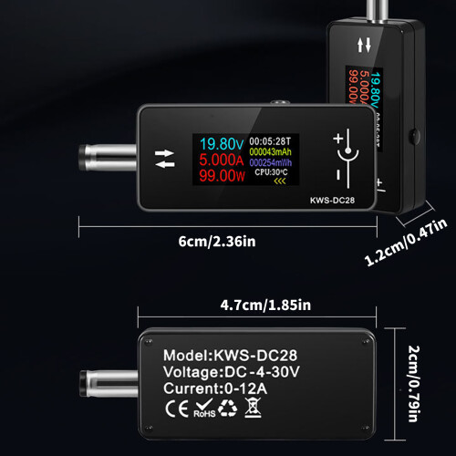 Voltage Ammeter 0.96inch Color Display DC5.5x2.5 Interface 2