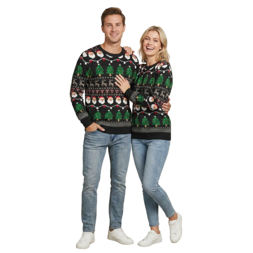 Strickpullover Weihnachtspullover LED Lustig Warm Bequem Unisex XL Schwarz — ugly christmas sweater