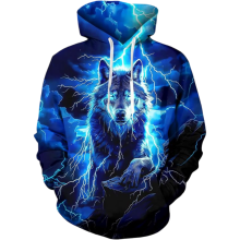 Sweat à capuche 3D pour homme Loup Alpha polaire chaud amusant bleu XXL — pull loup homme, sweat imprimé animal