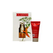 Set Clarins: Men Energising Day & Night Gel For Face 5 ml *Miniature + Double Eye Anti-Ageing Eye Serum 3 ml *Miniature + Clarins GWP Textile Pouch