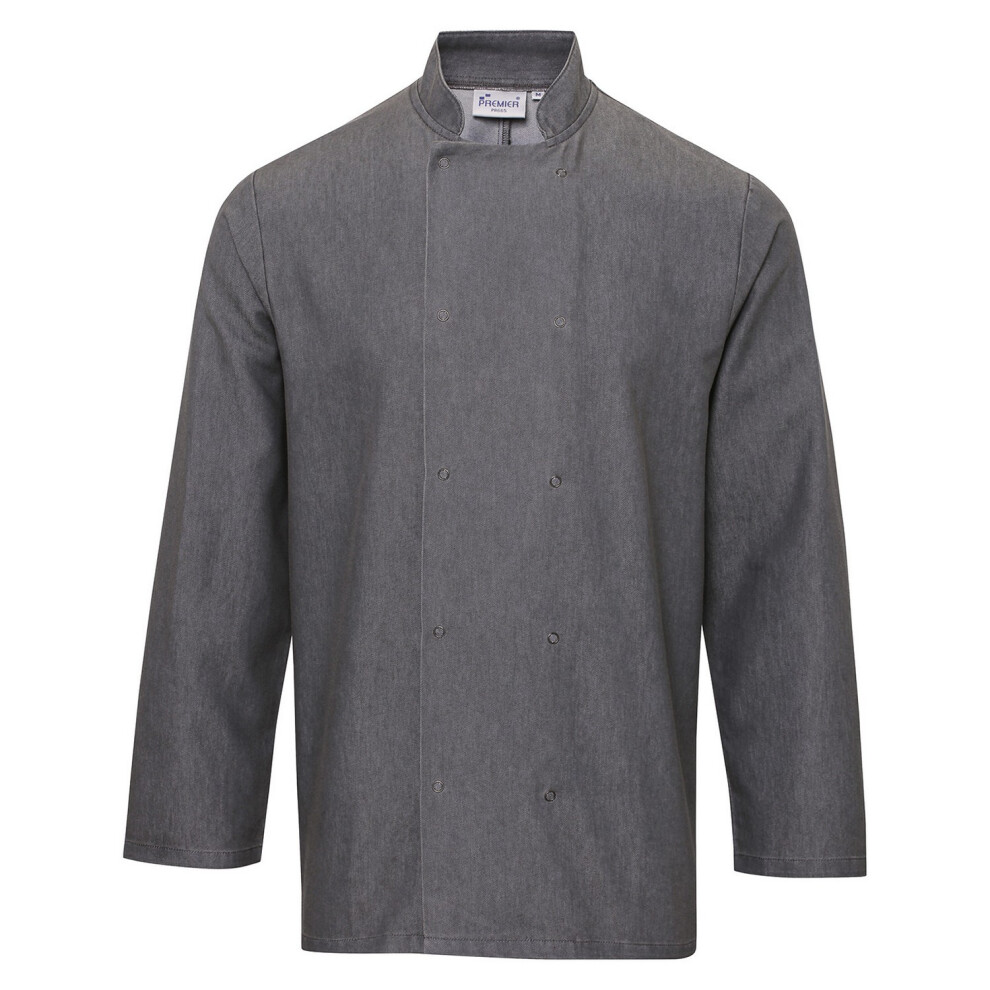 (Xl, Grey Denim) Premier Unisex Adult Wrap Over Long-Sleeved Chef Jacket 5063470391899