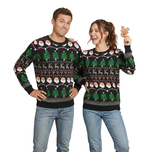Strickpullover Weihnachtspullover LED Lustig Warm Bequem Unisex XL Schwarz — ugly christmas sweater 1