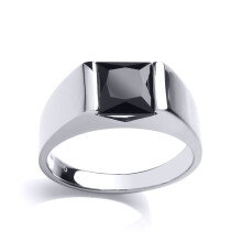(Y) Jewelco London Mens Rhodium Plated Sterling Silver Black Square Onyx Bar Set Square Solitaire Signet Ring - GVR751BLK