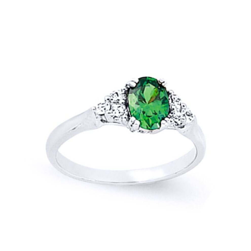 Jewelco London (O) Ladies Sterling Silver Emerald-Green Oval Cubic Zirconia Cluster Engagement Ring - Gvr503