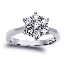 (L) Jewelco London Solid 9ct White Gold White Round Brilliant Cubic Zirconia 7 Stone Cluster Engagement Ring 1 Carat - JRN521