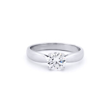 (O) Jewelco London Ladies Solid 9ct White Gold White Round Brilliant Cubic Zirconia Solitaire Engagement Ring 6.5mm 1.00cts - JRN510