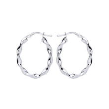 Jewelco London Ladies Sterling Silver Ribbon Twist Oval Hoop Earrings 21mm x 27mm - ER110