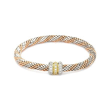 Jewelco London Rhodium & Rose Coated Sterling Silver CZ Popcorn Beaded Magnetic Popcorn Bracelet - ABB112B