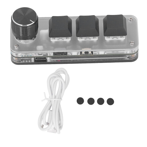 Mechanical Mini Keyboard, 3 Buttons, 1 Knob, Programmable USB and Bluetooth Connector, Blue Switch, RGB LED, C