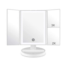 Makeup Mirror with LED Lighting, Touch Screen, 1X 2X 3X Magnification, 180 Degree Adjustable Rotation, Battery