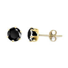 Jewelco London Ladies 9ct Yellow Gold Black Round Brilliant CZ Solitaire Claw Set Stud Earrings, 5mm 1 Carat - JES320