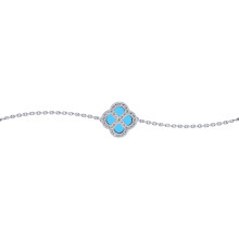 Jewelco London Sterling Silver CZ Turquoise Clover Kiss Lucky Charm Bracelet 6-7.5" - 8-29-2692