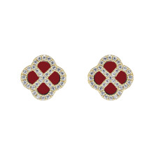 Jewelco London Gold-plated Sterling Silver CZ Red Agate Clover Kiss Stud Earrings 11mm - 8-59-1925