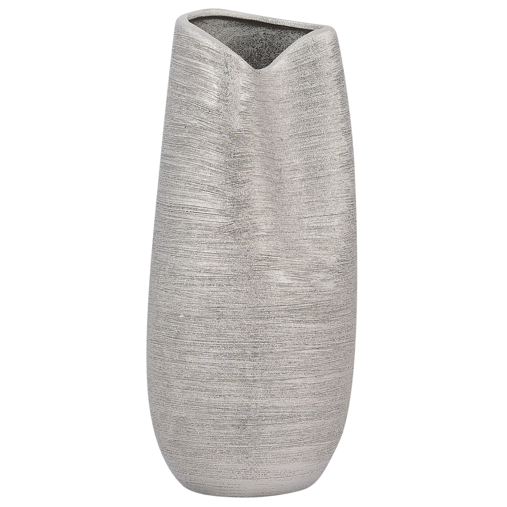 Beliani Decorative Vase Derbe Stoneware 32 Cm Silver