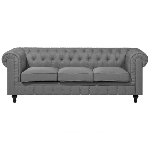Beliani Sofa 3 Seater CHESTERFIELD Fabric Light Grey