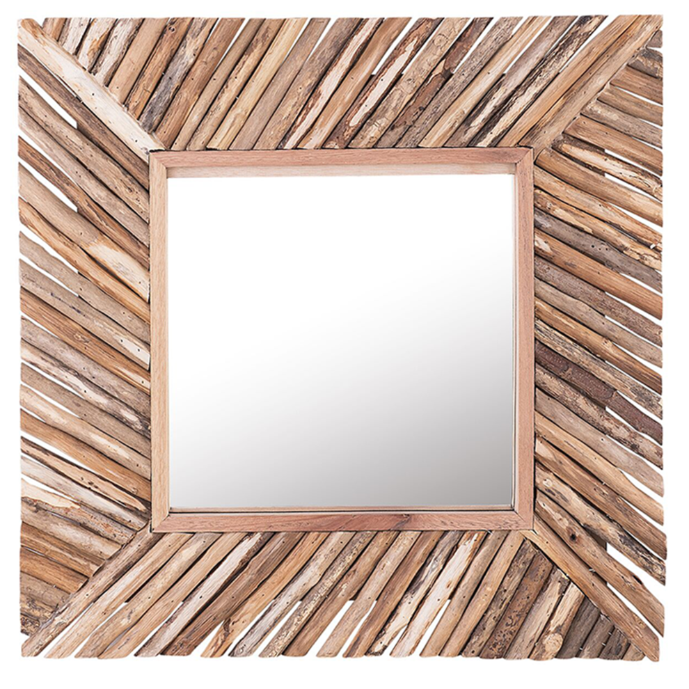 Beliani Wall Mirror Kanab 60 Cm 60 Cm Teak Wood Brown