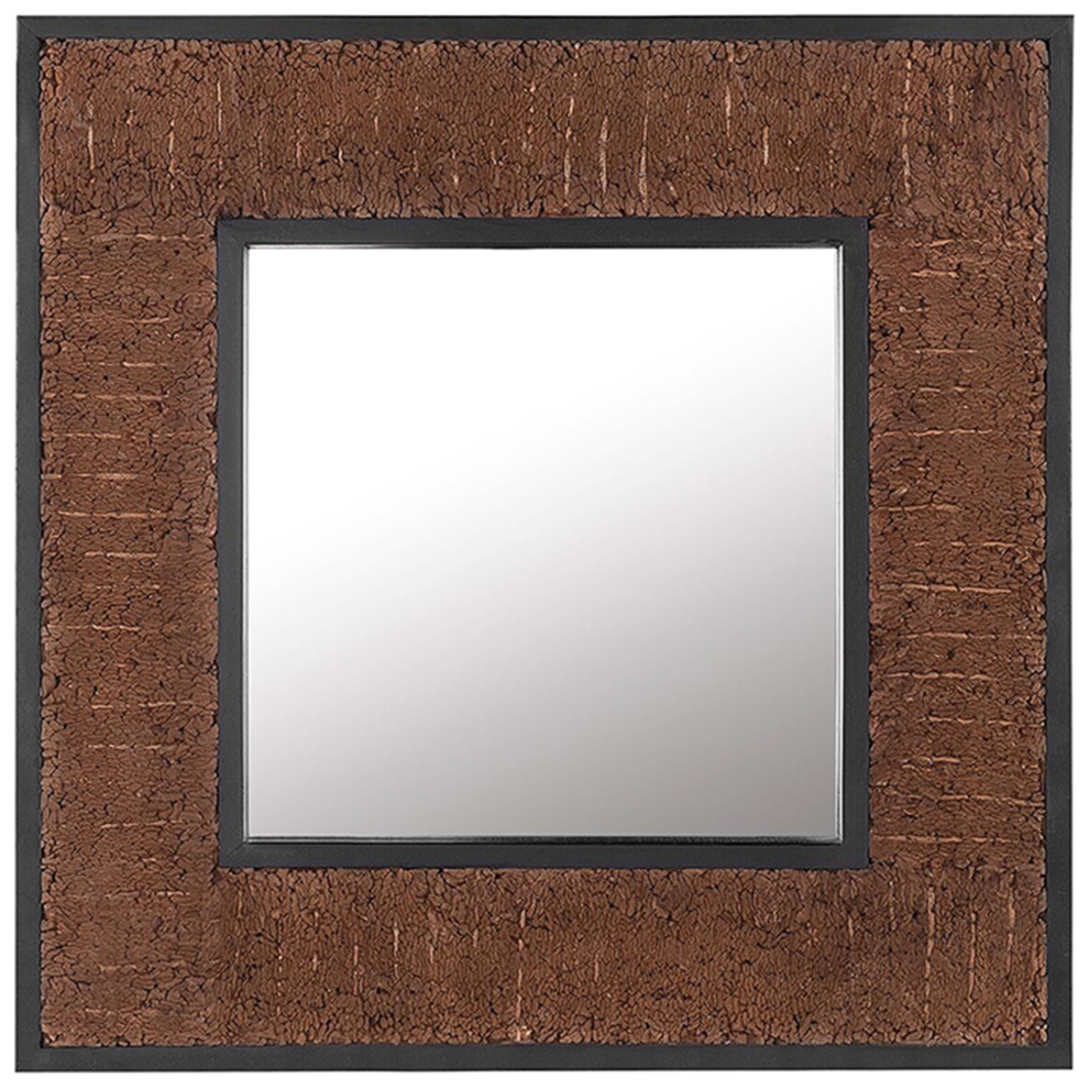 Beliani Wall Mirror Boise 60 Cm 60 Cm Teak Wood Dark Brown