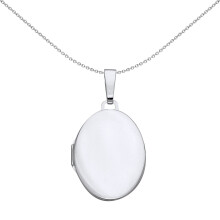 Jewelco London Ladies Rhodium Plated Sterling Silver Plain Polished Oval Locket Pendant Necklace - LK68