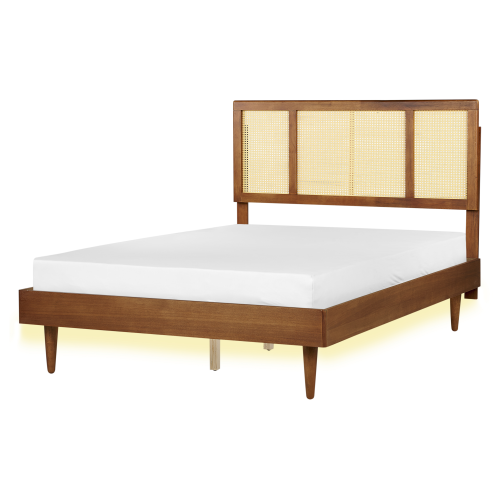 Beliani Bed with LED Rattan AURAY 140 x 200 cm (EU Double) Brown