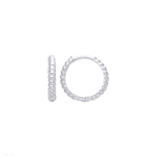 Jewelco London Ladies Rhodium Plated Sterling Silver Rope Candy Twister Croissant Huggie Hoop Earrings - EAG1237