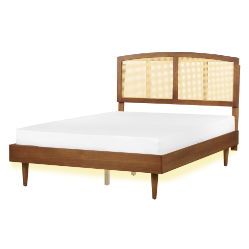 Beliani Bed with LED Rattan VARZY 140 x 200 cm (EU Double) Brown