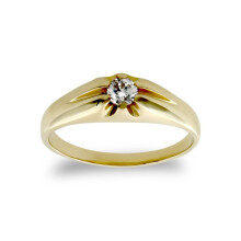 (C) Jewelco London Kids Solid 9ct Yellow Gold White Round Brilliant Cubic Zirconia Gypsy Solitaire Baby Ring - JBR016