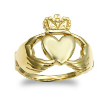 (M) Jewelco London Solid 9ct Yellow Gold Claddagh (Chladaigh) Ring - JRN103