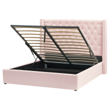 Ottoman Bed LUBBON Velvet Pastel Pink 160 x 200 cm (EU King Size)