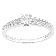 (L) Jewelco London 9ct White Gold Round 20pts Diamond 5pts Offset Pave Shoulder Solitaire Engagement Ring - PR1AXL2349W
