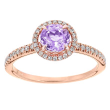 (J) Jewelco London 9ct Rose Gold Round 0.3ct Diamond Round 0.71ct Amethyst Halo Engagement Ring - PR2AXL0438RAM
