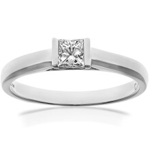 (O) Jewelco London 18ct White Gold Princess 1/4ct Diamond Channel Bar Set Solitaire Engagement Ring - PR0AXL915018KW
