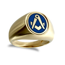 (R) Jewelco London Men's Solid 9ct Yellow Gold Enamel Swivel Centre Oval Masonic Ring - JMS021