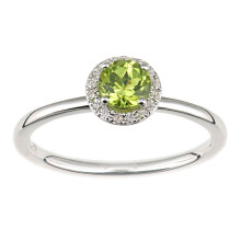 (N) Jewelco London 9ct White Gold Round 5pts Diamond Round 0.59ct Peridot Round Halo Cluster Ring - DR1AXL682WPD
