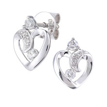Jewelco London 18ct White Gold Round 15pts Diamond Heart Stud Earrings - PE0AXL5619W18