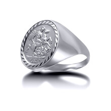 (V) Jewelco London Men's Solid Sterling Silver Domed Polished St George & Dragon Medallion Ring (Half Sov Size) - ARN112-H-SG