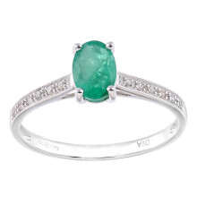 (N) Jewelco London 9ct White Gold Round 5pts Diamond Oval 0.79ct Emerald Shoulder Set Solitaire Engagement Ring - PR1AXL2259WEM
