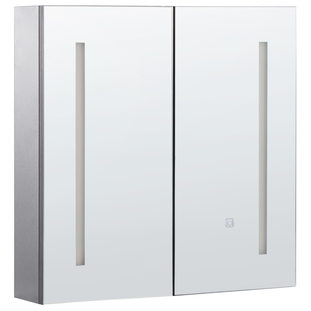 Beliani Bathroom Wall Mounted Mirror Cabinet Led Chabunco 60 Cm 60 Cm Black