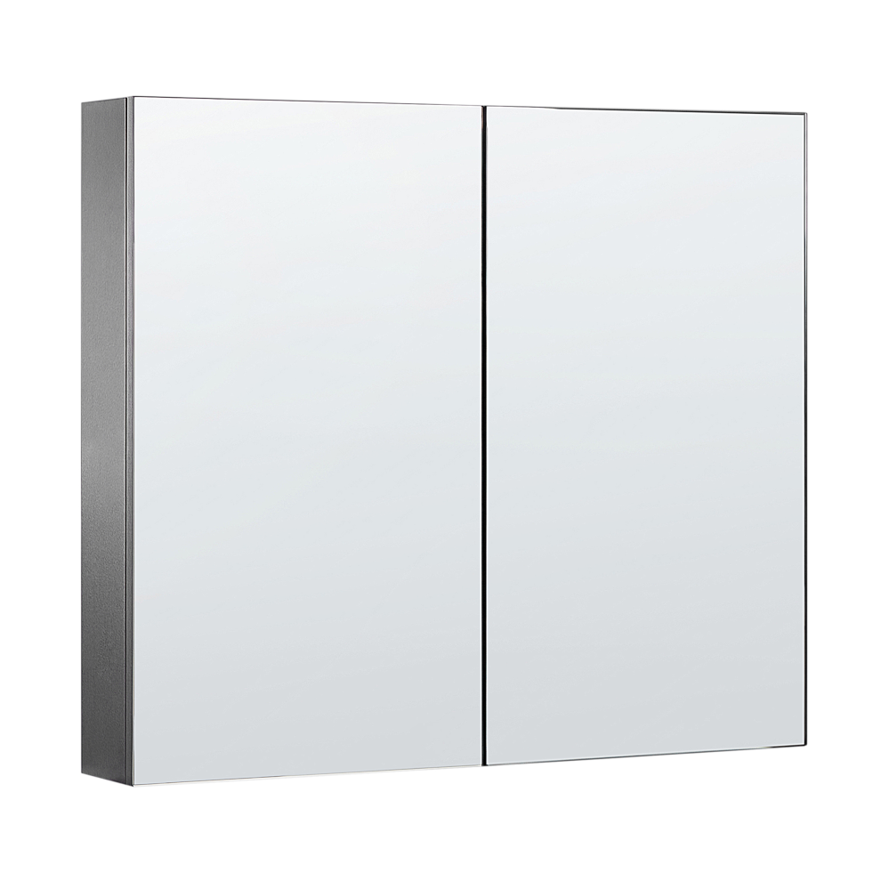 Beliani Bathroom Wall Mounted Mirror Cabinet Navarra 80 Cm 70 Cm Black