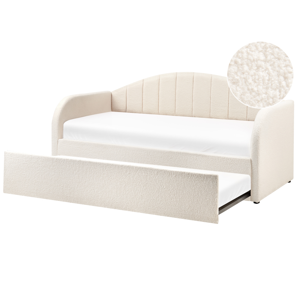 Beliani Trundle Bed Boucle Eyburie 90 X 200 Cm (Eu Single) Light Beige