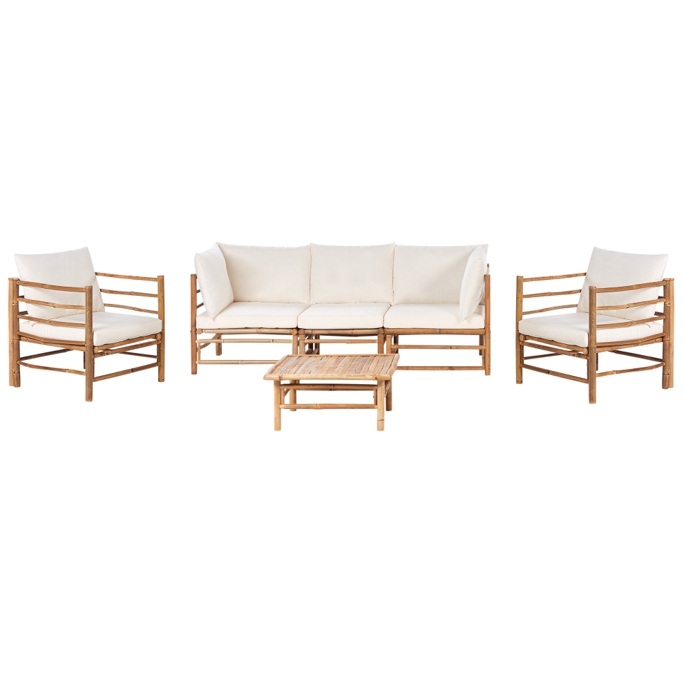 Beliani Garden Lounge Set With Table 5 Seater Cerreto Bamboo Off-White
