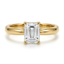 (L) Jewelco London Ladies Solid 9ct Yellow Gold Emerald Cut Cubic Zirconia Wed-fit Solitaire Travel Proposal Ring 1.00CT - JRN597