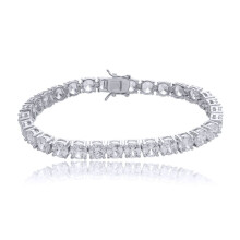 Jewelco London Rhodium Silver Round CZ 18.5 Carats 4-Claw 5mm Tennis Bracelet ¾oz - ABB209-5MM-7.5