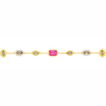 Jewelco London Yellow Gold-Plated Silver Oval, Pear & Baguette Pearl & CZ Lucky Dip Mismatched Cluster Station Bracelet - GVB624