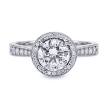 (P) Jewelco London Ladies Solid 9ct White Gold Round Brilliant Cubic Zirconia Wed-fit Halo Travel Proposal Ring 1.00CT - JRN604