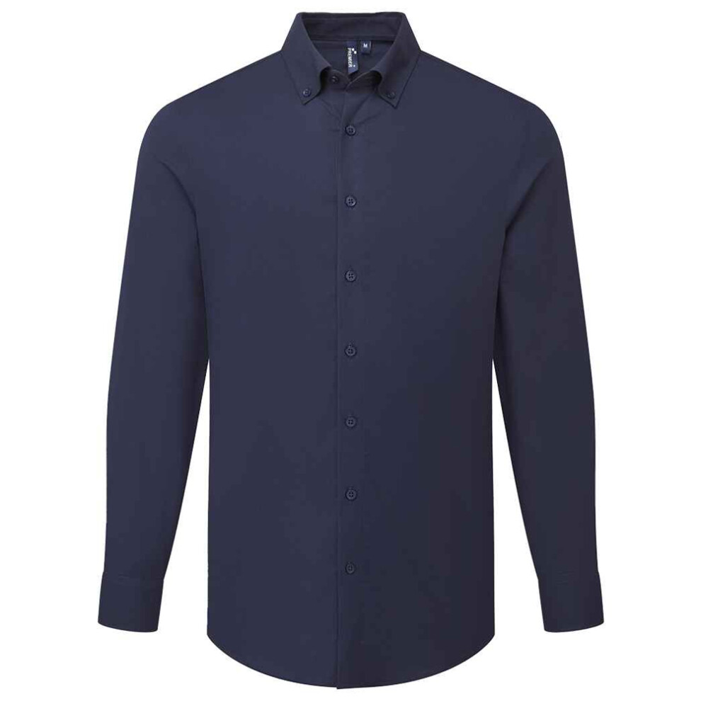 Premier (M, Navy) Mens Supreme Oxford Long-Sleeved Formal Shirt