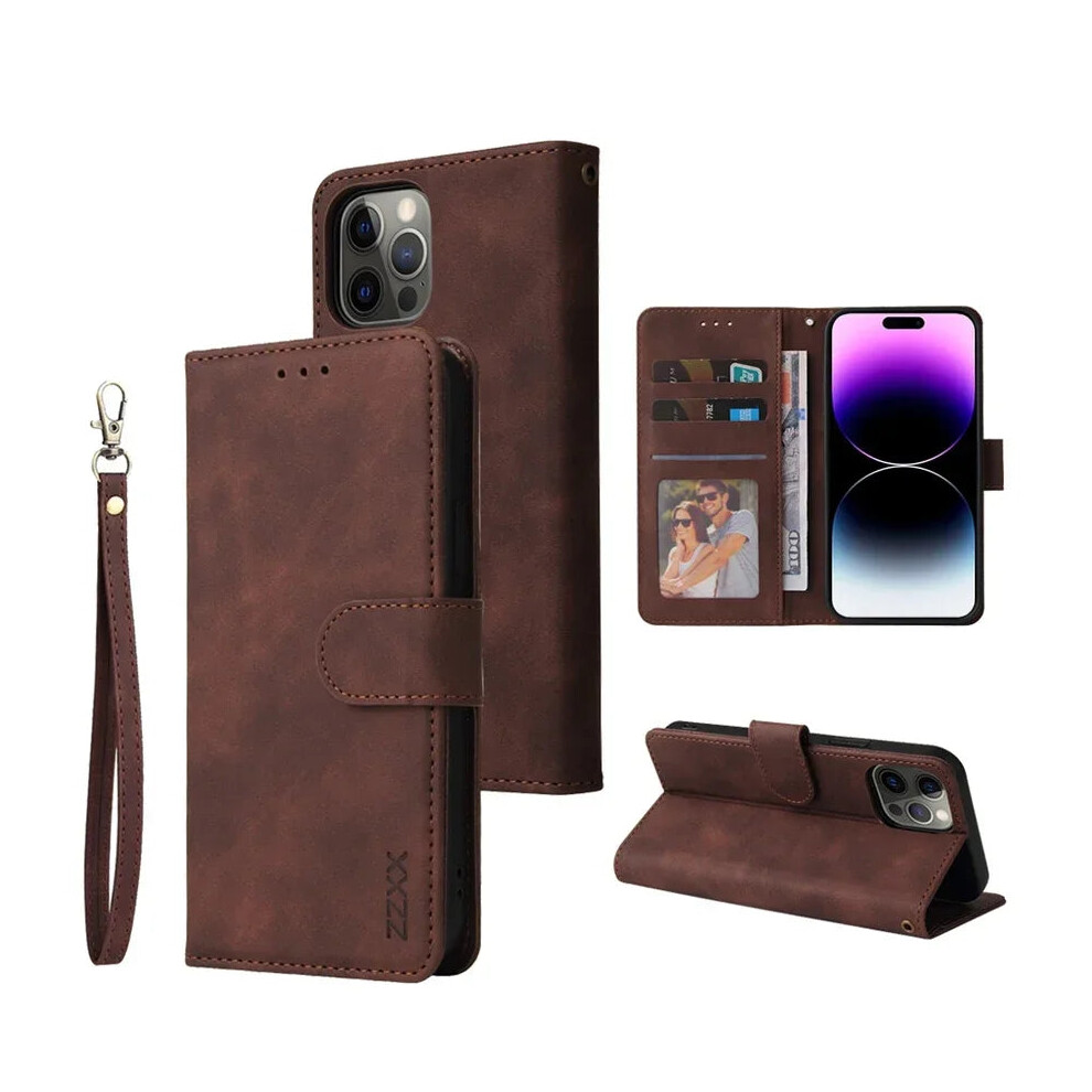Photos - Case  Leather Wallet Phone  For iPhone 16 15 14 13 12 Pro Max Plus Brown(Coffee, iPhone 12 Pro Max)