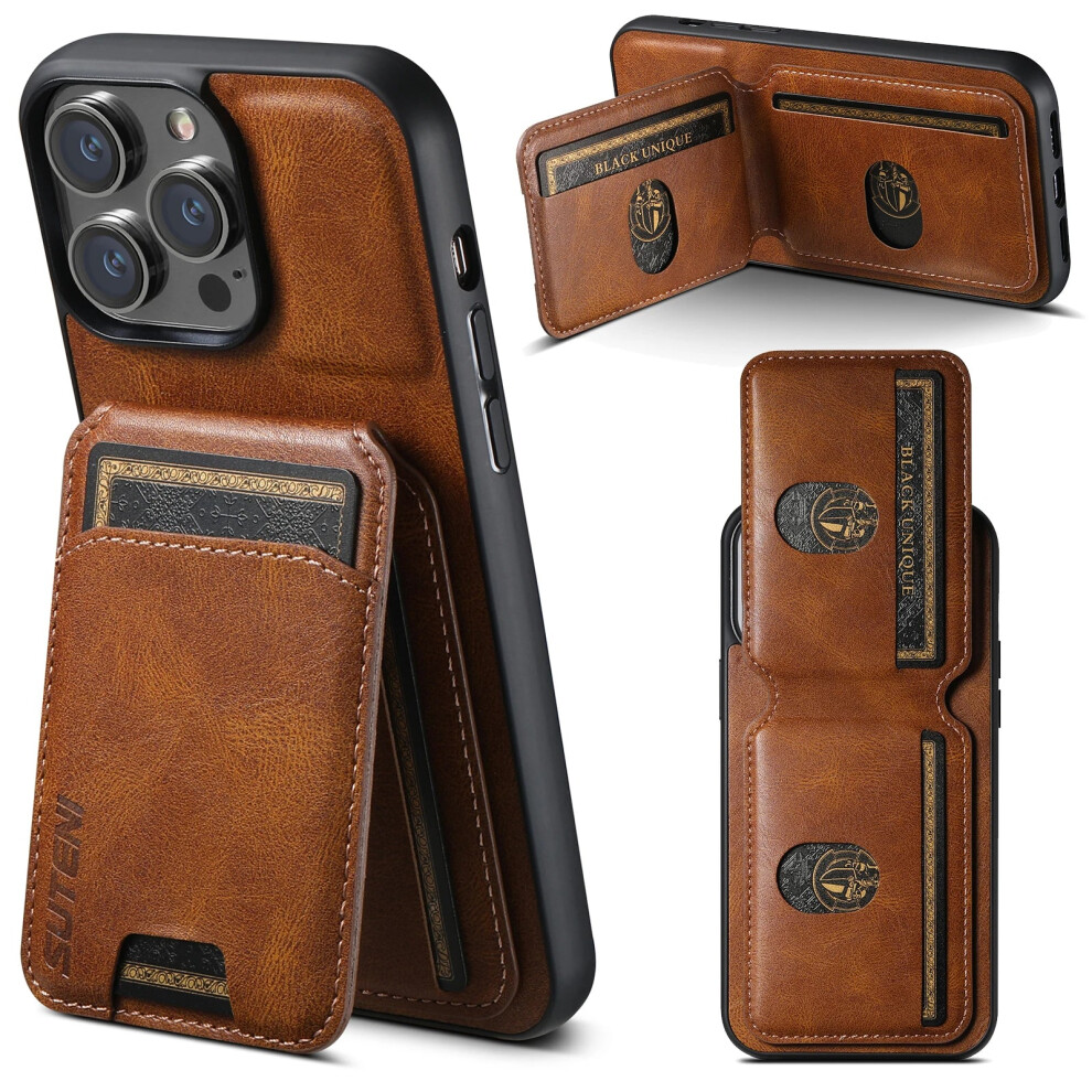 Photos - Case  Card Holder Leather Magnetic Phone  For iPhone 11 12 13 14 15(Brown, For iPhone 12 Pro)